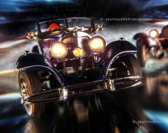 Mercedes SSK Rennwagen – Vintage Auto-Wandimage | Arte clássica do automobilismo