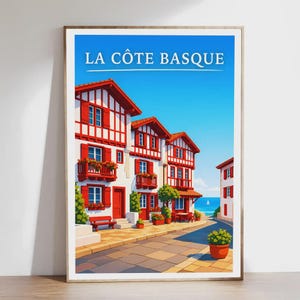 Affisch - Baskiska kusten - Baskien, Aquitaine, Illustration, Affisch, Vintage, Retro