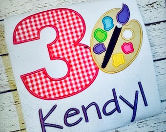 Camiseta de cumpleaños con paleta de pintura, fiesta de arte, colores personalizables