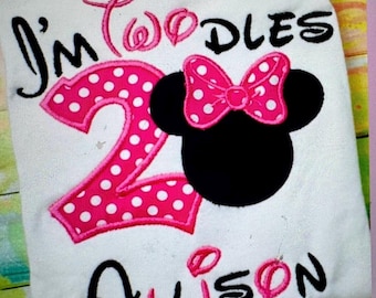 Camiseta bordada de Minnie Mouse para el segundo cumpleaños, Oh Twodles, personalizada