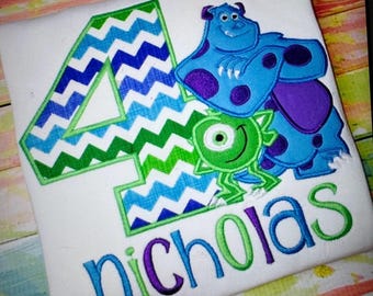 Camiseta personalizada de cumpleaños de Monster Inc., camiseta con número bordado.
