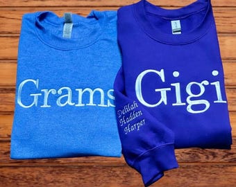 Sudadera de abuela personalizada con nombres en las mangas, sudadera de abuela, Gigi, Nana, Gamma, Mimi, regalo del Día de la Madre