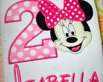 Personalized Polka Dot Minnie Mouse Birthday Shirt , Embroidered Minnie, 1-9