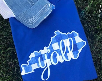 Camisa Kentucky Y'all / Camiseta bordada con cuadros vichy sureños
