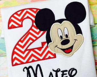 Camiseta personalizada de cumpleaños de Mickey Mouse, diseño cosido