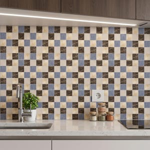 Azulejo autoadhesivo de mosaico de piedra mixta, revestimiento de pared de PVC con aspecto de mármol neutro