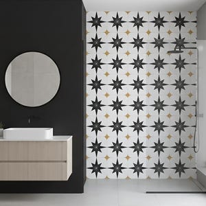 Peel and Stick-tegel Black Star, waterdichte pvc-vloeren en spatwand
