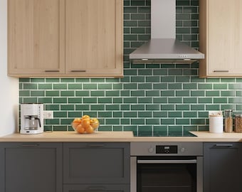 Emerald Green Subway Tile Sticker - PVC Peel and Stick Backsplash -Modern Wall Decor