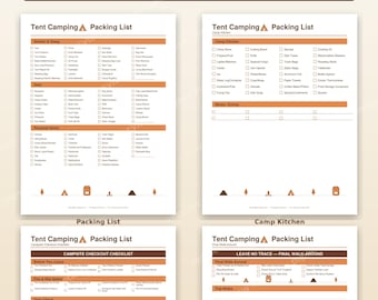 Tent Camping Packing List Printable | Camping Checklist Bundle | Campsite Checkout Checklist | Instant Download