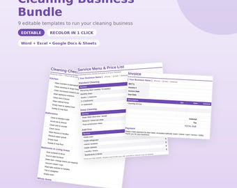 Cleaning Business Bundle | Editable Cleaning Templates | Service Contract Invoice Checklist Price List Intake Form | Word and Excel