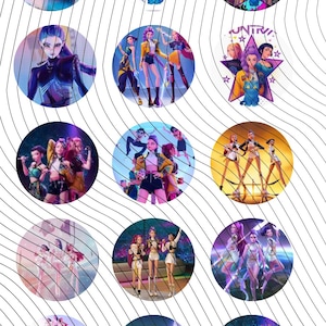 May include: A collection of circular graphics featuring stylized illustrations of female characters in various poses. The images showcase a vibrant color palette, with a focus on dynamic compositions and a modern aesthetic. The word "HUNTRX" is visible in some of the graphics.