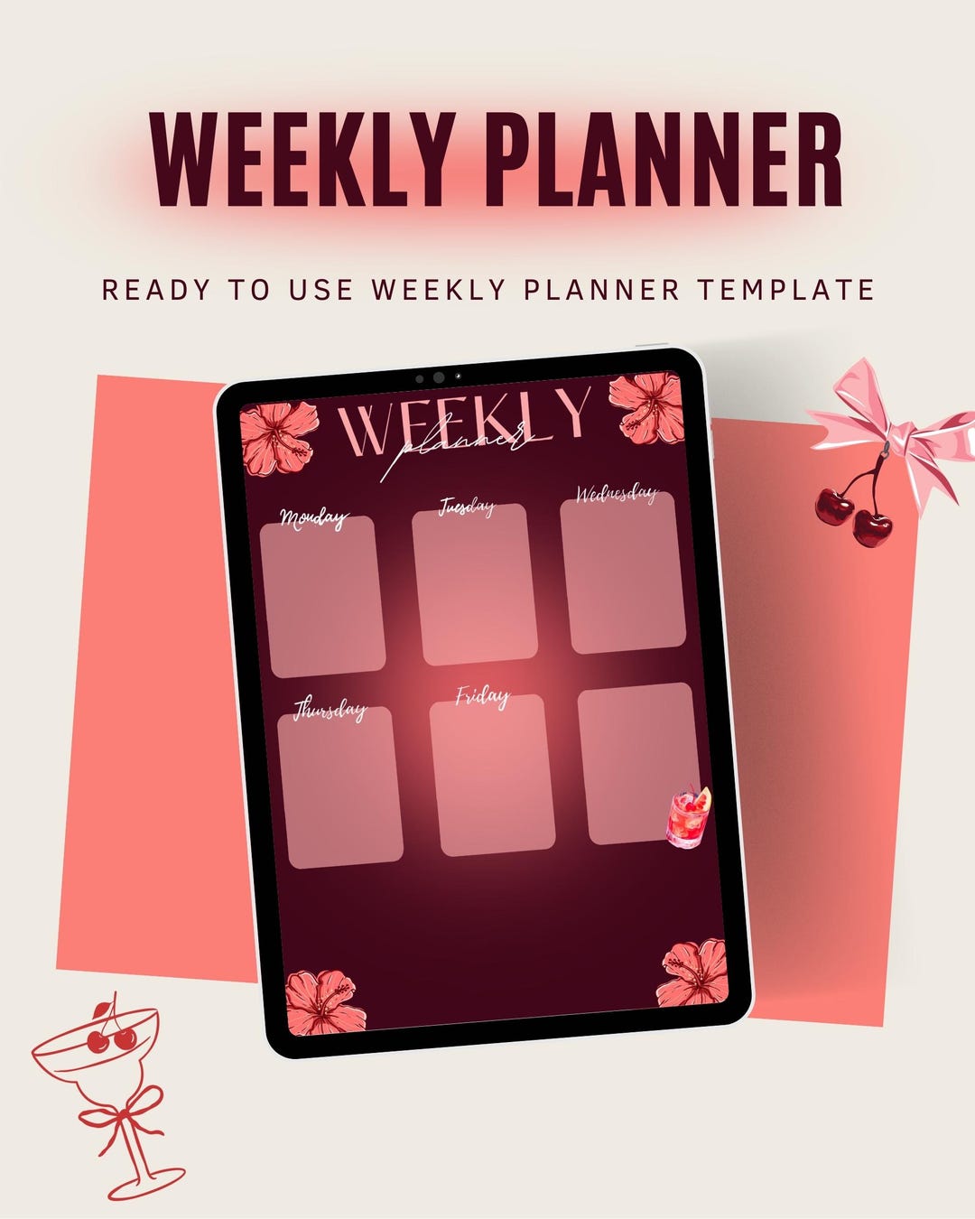 Pink Weekly Planner / Digital Planner Template / Printable Schedule ...