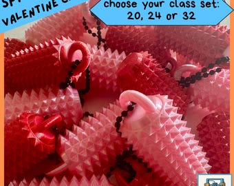 VALENTINE SPIKY MINI Class Set - Sensory Roller Keychain - Tactile Stress Relief Toy - Ouchie Fidget Gift - Valentine Gift - Party Favor