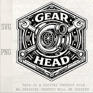 Gear Head Turbo Mechanic Logo, Motorcycle Biker Badge (SVG PNG)