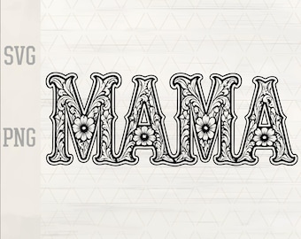 Western Mama SVG PNG, Floral Tooled Leather Design, Cowgirl Mama Hat Patch, Southern Mom Gift, Cricut DXF Laser Engrave File