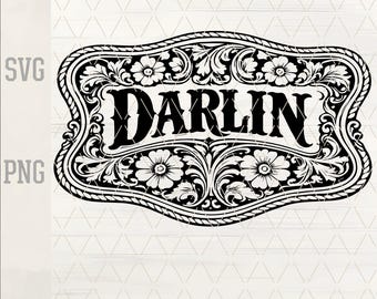 Darlin Western Floral Buckle SVG PNG | Tooled Leather Hat Patch Design (Digital Download)