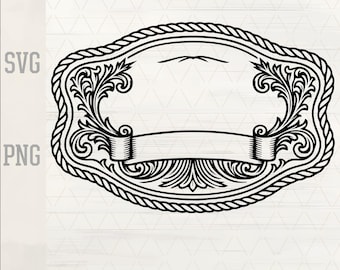 Hebilla de cinturón western en blanco SVG PNG / Diseño de parche con marco de cuerda / Archivo de grabado / Plantilla de corte láser Cricut / Contorno imprimible