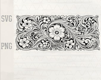Western Floral Tooling SVG | Leather Scroll Pattern PNG | Vintage Floral Engraving | DXF Cut File | Laser Engrave Vector