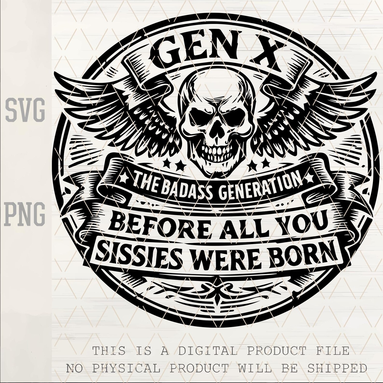 Gen X Badass Skull SVG PNG | Retro Biker Leather Patch Cut File ...