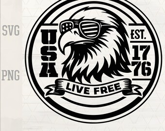 USA Eagle Aviators 1776 Live Free SVG PNG Patriotic American Veteran Military Laser Engrave Leather Hat Patch Vector Logo Cut File