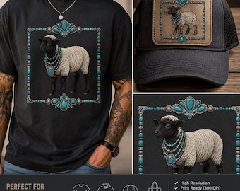 Turquoise Show Sheep PNG | Western Sheep Graphic | Western Cowgirl Design | Boho Animal PNG | T-Shirt & Hat Design | Digital Download