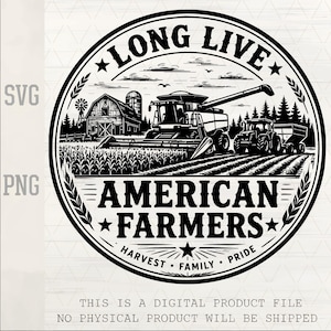 Long Live American Farmers SVG, Vintage Farm Badge PNG, Combine Harvester Laser Engraving, Farmer Hat Patch Cut File