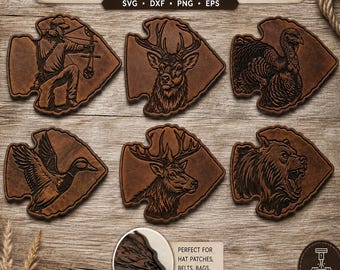 Hunting Arrowhead SVG Bundle | Deer Elk Turkey Bear Duck Bow Hunter | Leather Hat Patch Design | Laser Engraving Cut File