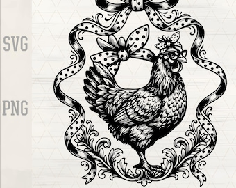 Chicken Lady Coquette Bow SVG PNG, Funny Chicken Western Hen Design, Farmhouse Girl Vector, Cowgirl Hat Patch, Cricut Laser Cut File