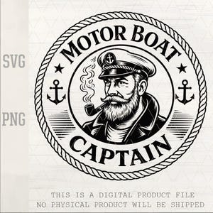 Kapitan łodzi motorowej PNG SVG – Vintage marynarska skórzana naszywka na kapelusz, zabawny plik do grawerowania laserowego dla dorosłych w stylu żeglarskim