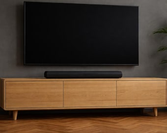 Solid Wood TV Stand Modern Scandinavian Media Console with Clean Rectangular Design