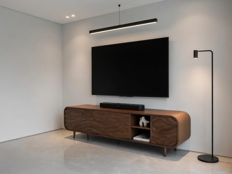 modern tv cabinet with textured wooden facade lowboard style