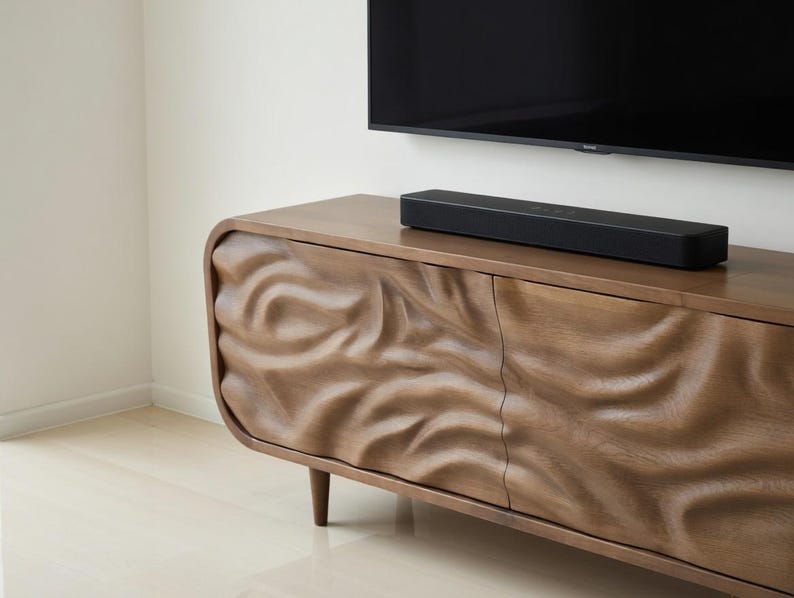 designer wood cabinet with 3D texture doors unique furniture
