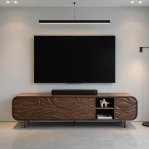 handmade wooden media console walnut color living room furniture