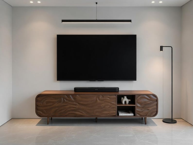 handmade wooden media console walnut color living room furniture
