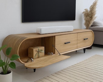 Handmade Solid Wood TV Stand with Smooth Fronts – Modern Scandinavian Media Console Design