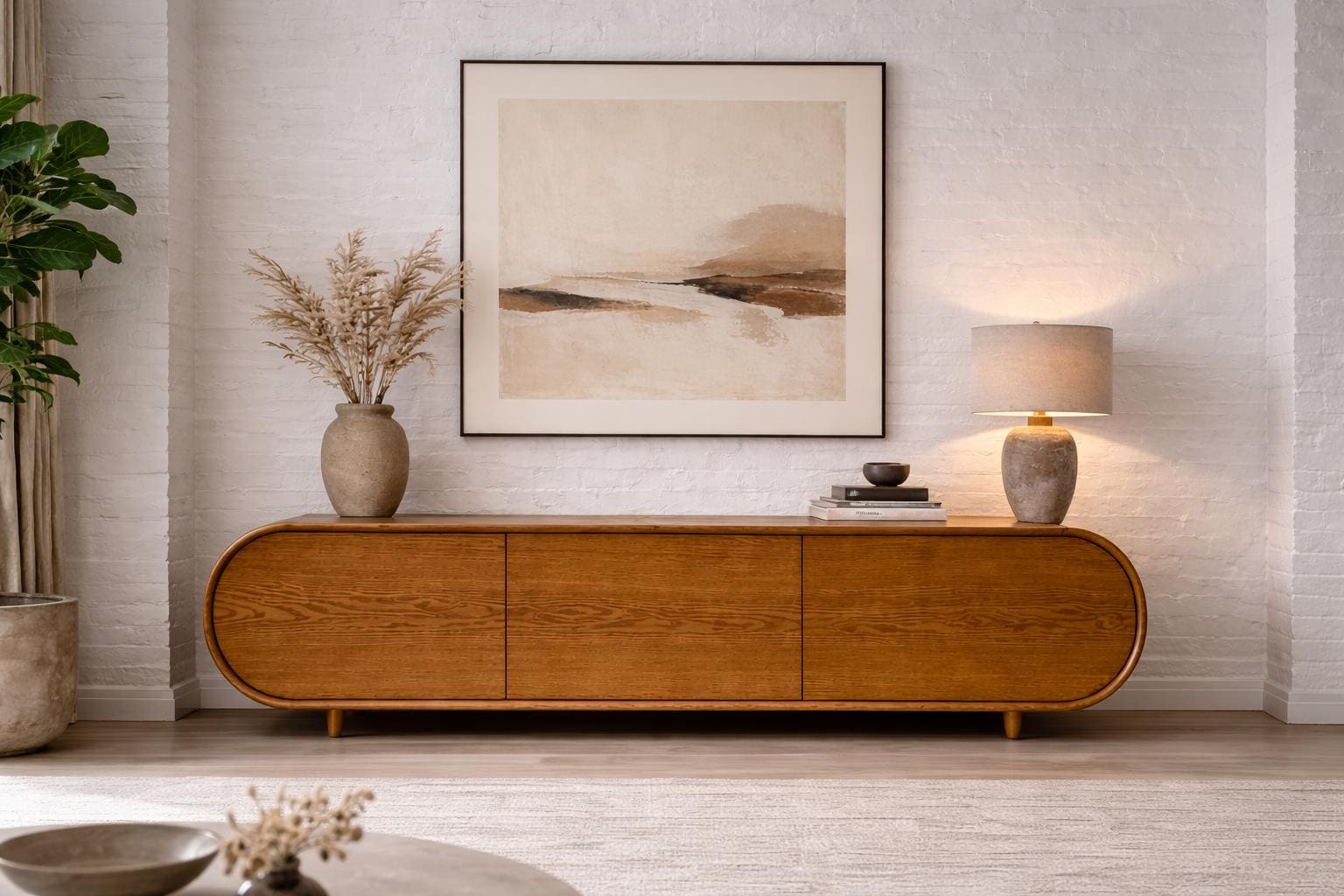 Rounded Tv Table Solid Oak TV Stand With Rounded Edges – Scandinavian Media Console ...