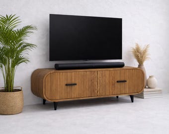 Solid Wood TV Stand • Handmade Media Console • Modern Scandinavian TV Cabinet • Wooden Entertainment Unit