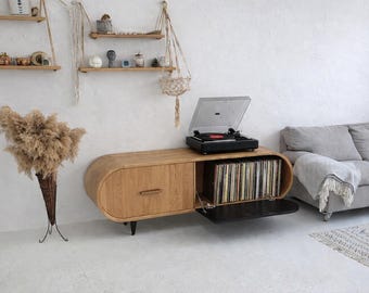 Solid Wood TV Stand • Handmade Wooden Media Console •  Rustic Modern Entertainment Unit