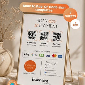 Editable Scan to Pay QR Code Canva Template Bundle, Small Business Payment Display
