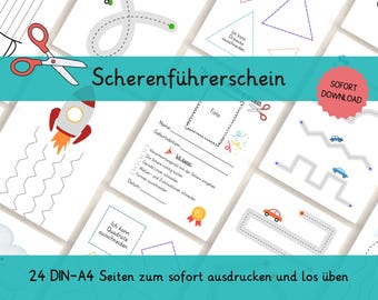 Scissors License PDF | Cutting Lessons for Children | Kindergarten & Preschool | Fine Motor Skills Exercise | Printable Worksheets