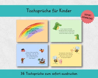 36 Tischsprüche für Kinder | PDF zum Ausdrucken | Kindergarten & Familie | Essensrituale | 2 Größen | Guten Appetit Karten