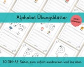 Alphabet schreiben lernen für Kinder ABC Buchstaben Grundschule Arbeitsblatt Vorschule Kindergarten Nachspuren PDF DIN A4 zum Ausdrucken