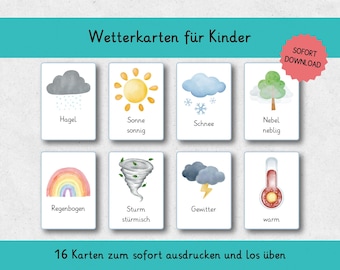 Montessori Weather Cards for Children | 16 Printable Weather Cards | Weather Station PDF for Kindergarten & Toddlers