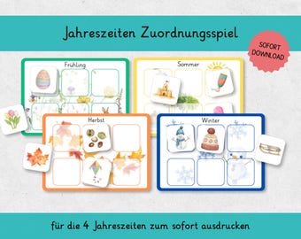 Seasons Sorting Game for Children | Montessori Learning Material PDF | Kindergarten/Preschool Worksheet | Spring, Summer, Autumn, Winter