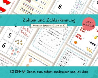 Counting and Number Recognition – Learning Numbers up to 10 | Math Worksheets for Kindergarten & Preschool | Recognizing Quantities, Practicing Numbers | Children's Learning Booklet