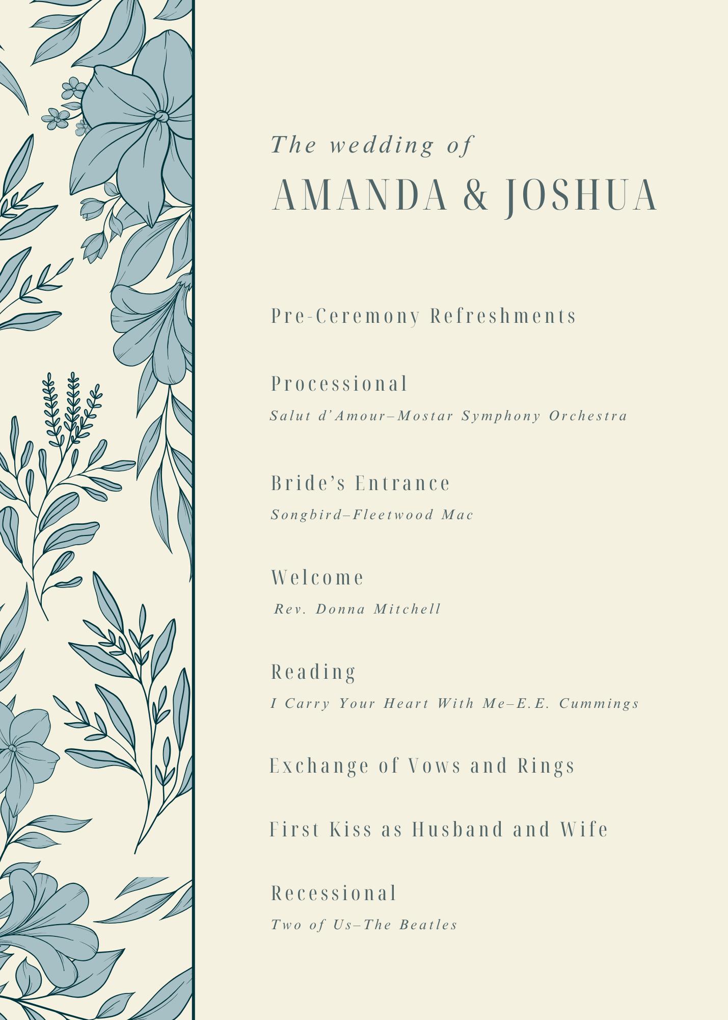 Delicate Botanical Ceremony Program Template (instant Download) - Etsy