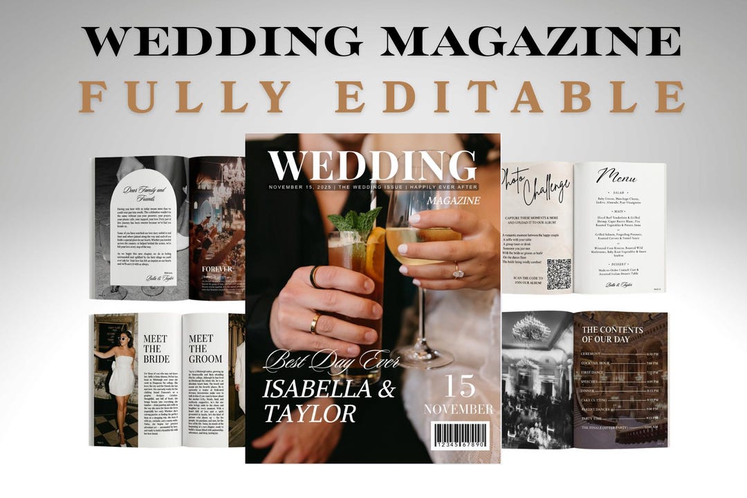Digital Download Wedding Magazine Program Template – Custom Keepsake ...