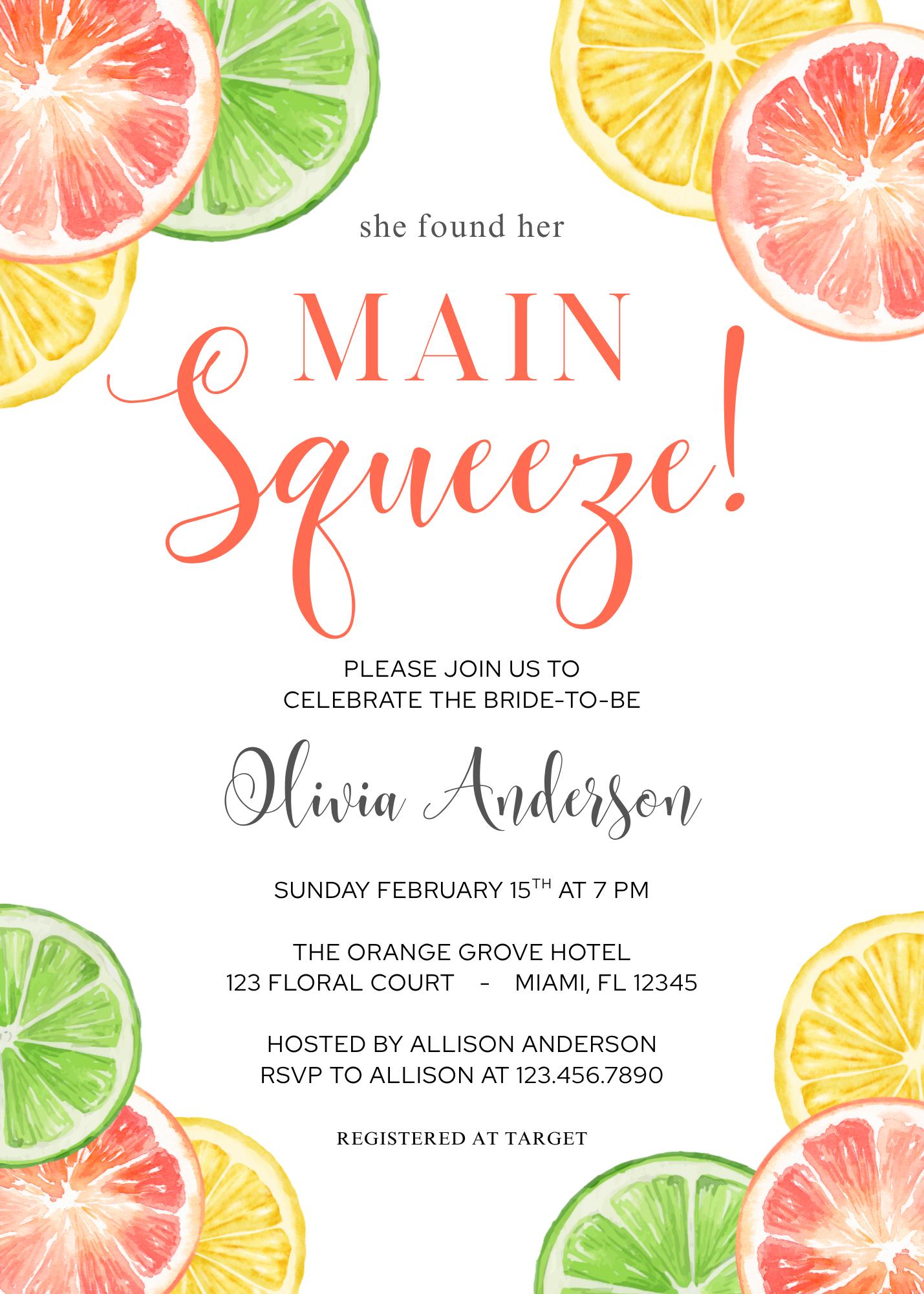 She Found Her Main Squeeze Bridal Shower Invitation Lemon Bridal Shower ...