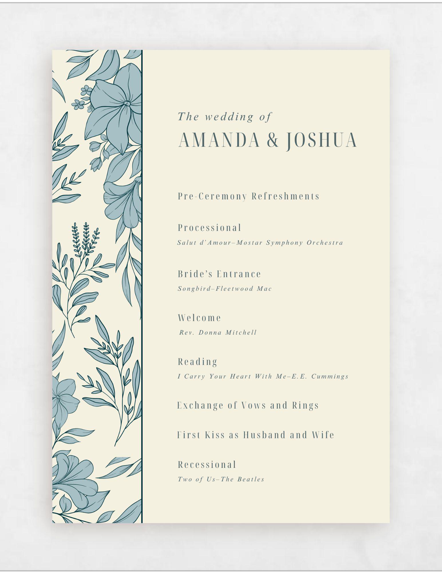 Delicate Botanical Ceremony Program Template (instant Download) - Etsy