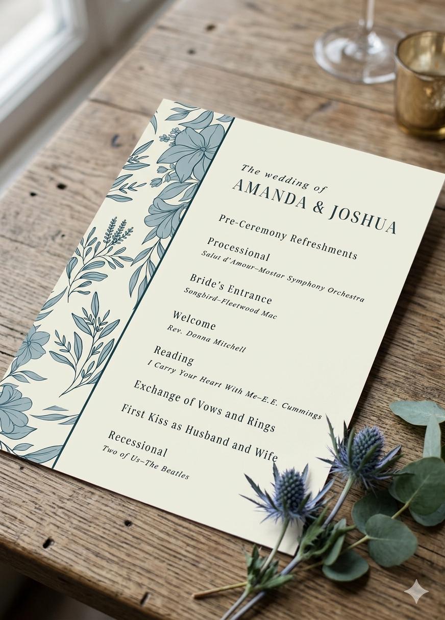 Delicate Botanical Ceremony Program Template (instant Download) - Etsy